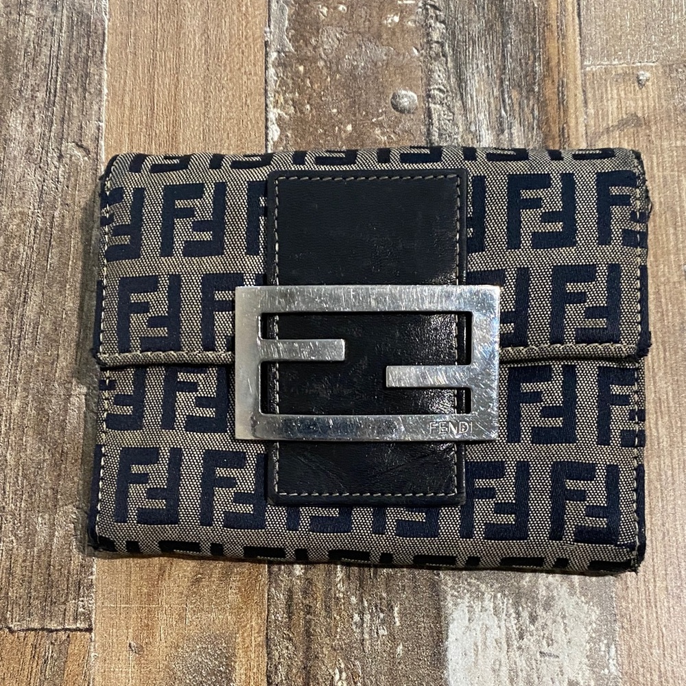 Fendi Zucca Compact Wallet in Navy & Grey